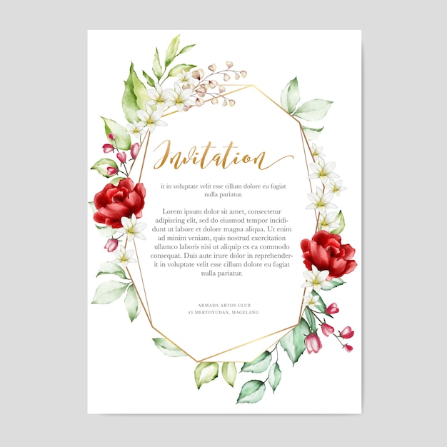 Modèle de carte invitation aquarelle cadre floral multi usage Vecteur Premium