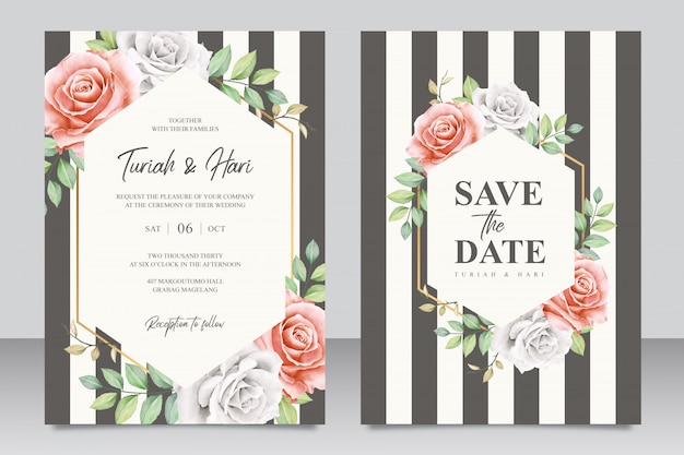 Modèle de carte d'invitation de mariage élégant avec des rayures Vecteur Premium