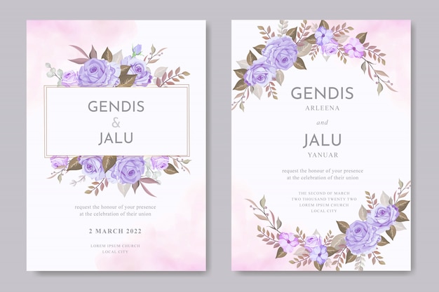 Modèle De Carte D'invitation De Mariage Floral Serti De Bordure De Belles Fleurs | Vecteur Premium