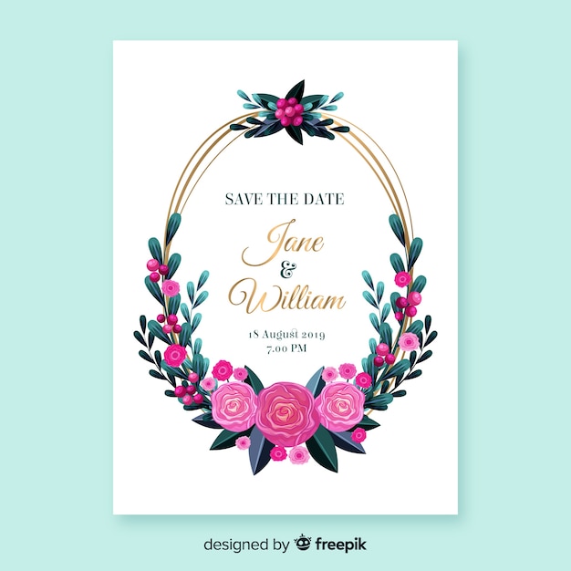 Modèle de carte d'invitation de mariage floral ...