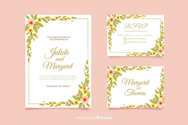 Modele De Carte D Invitation De Mariage Et Rsvp Vecteur Gratuite