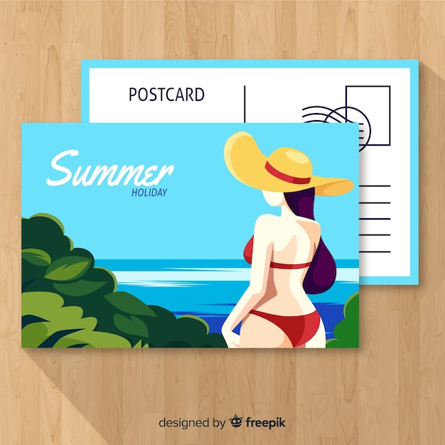 Modele De Carte Postale De Vacances Ete Dessine Main Vecteur Gratuite