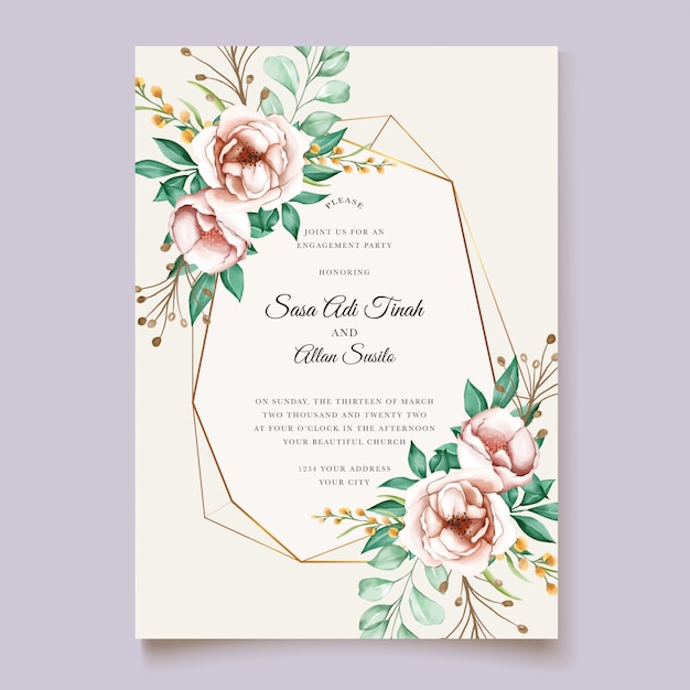 Modele De Cartes De Mariage Aquarelle Belle Fleur Fleurie Pivoine Vecteur Gratuite