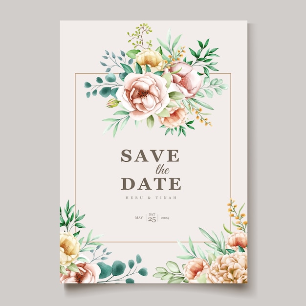 Modele De Cartes De Mariage Aquarelle Belle Fleur Fleurie Pivoine Vecteur Gratuite