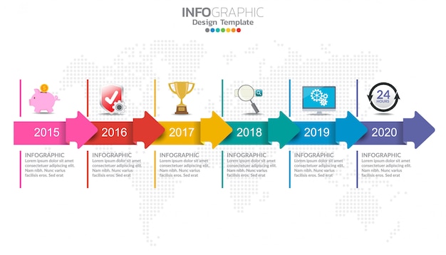 Modèle de conception infographie timeline avec options, diagramme de processus. Vecteur Premium