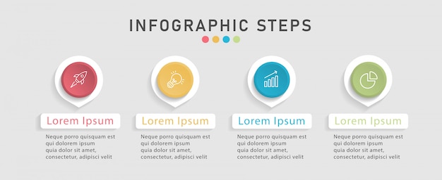 Modèle de conception infographique timeline pour la disposition du flux de travail, diagramme. concept d'entreprise avec 4 options, étapes ou processus. Vecteur Premium