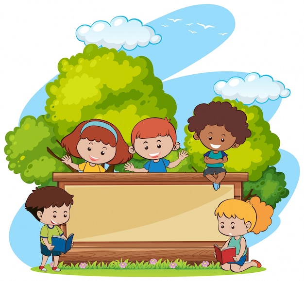 Modèle de frontière avec des jolies filles et garçons dans le parc Vecteur gratuit Modèle de frontière avec des jolies filles et garçons dans le parc Vecteur gratuit