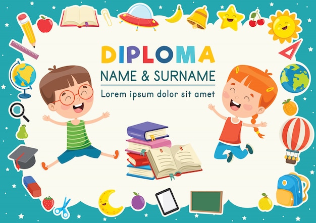 Modèle de diplôme pour l'éducation des enfants Vecteur Premium