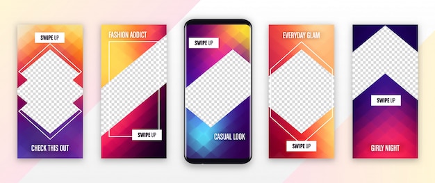 Modèle d'histoire instagram - conception colorée de la couverture de l'histoire modifiable pour les photos Vecteur Premium