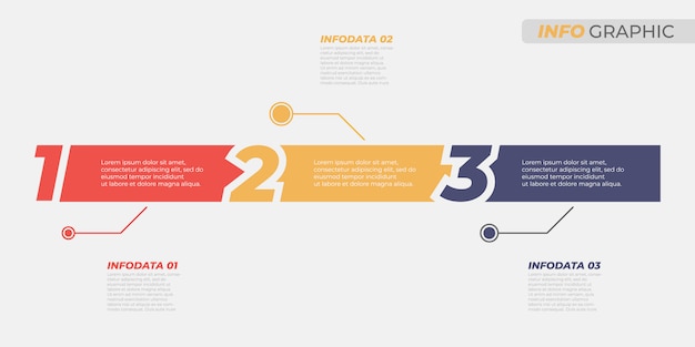 Modèle infographique de l'entreprise. conception créative avec options numériques et 3 étapes, processus. éléments vectoriels pour tableau d'informations, rapport annuel, présentations. Vecteur Premium