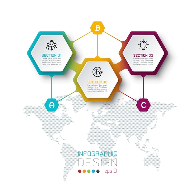 Modèle inforgraphic hexagone sur les arts graphiques vectoriels. Vecteur Premium