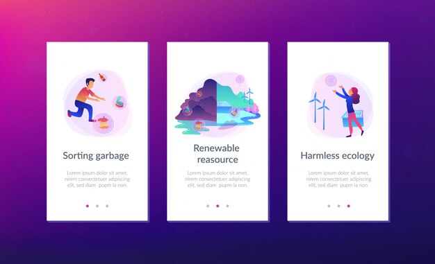 Modèle d'interface d'application de ressource renouvelable ui ux. Vecteur Premium