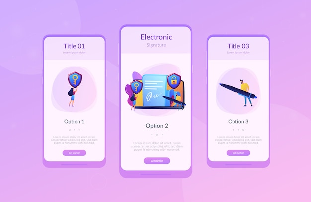 Modèle d'interface d'application de signature électronique Vecteur Premium
