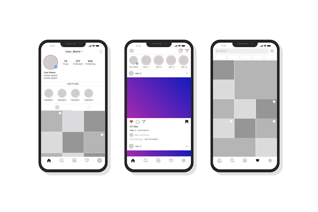Modèle D'interface De Profil Instagram Avec Téléphone Portable Vecteur gratuit