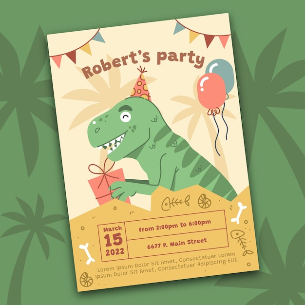 Modele D Invitation D Anniversaire De Dinosaure Plat Organique Vecteur Gratuite