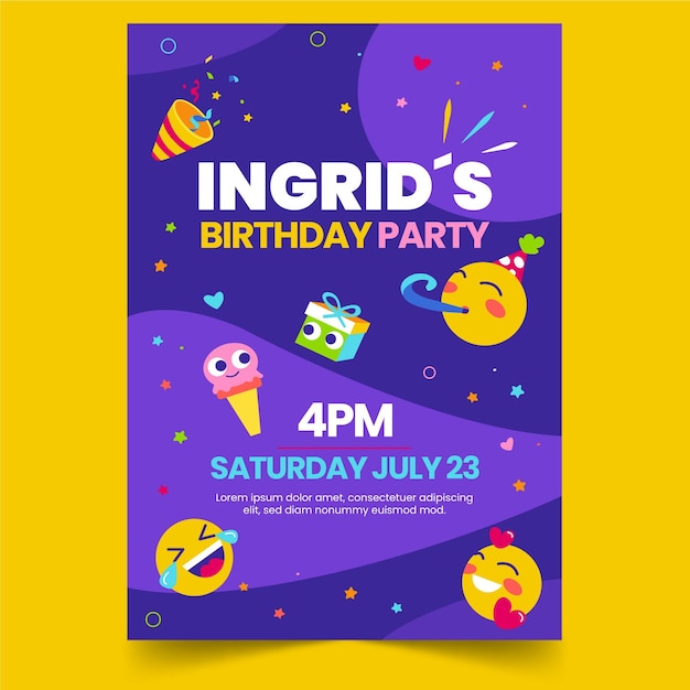 Modele D Invitation D Anniversaire Emoji Vecteur Gratuite