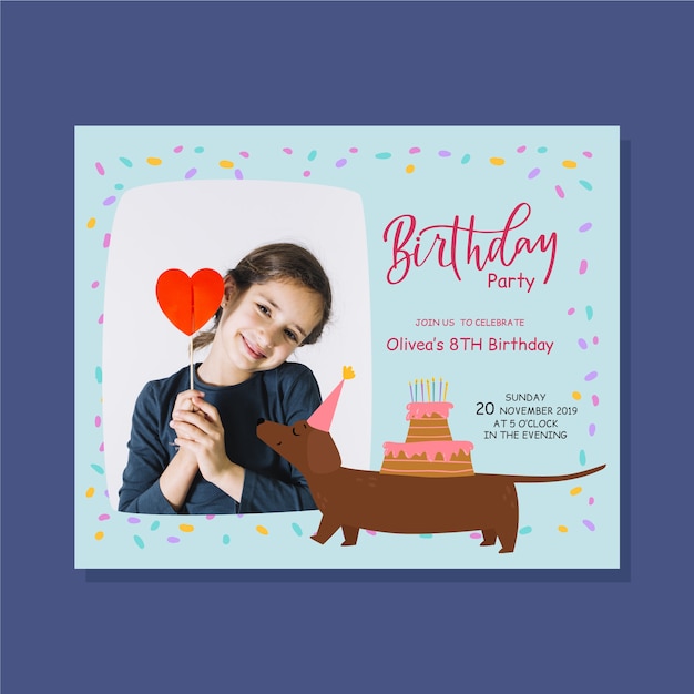 Modele D Invitation Anniversaire Enfants Fille Mignonne Et Chien Vecteur Gratuite