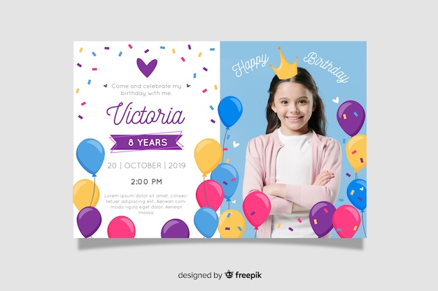 Modele D Invitation Anniversaire Enfants Avec Image Vecteur Gratuite