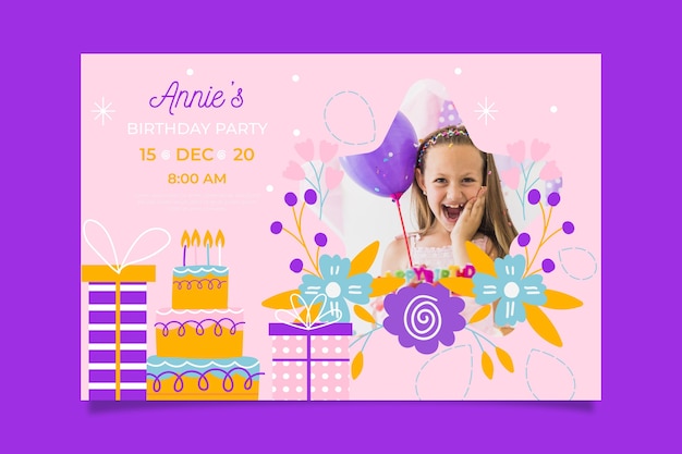 Modele D Invitation D Anniversaire De Fille Avec Image Vecteur Gratuite