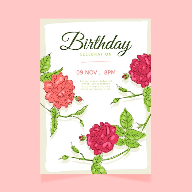 Modele D Invitation D Anniversaire Avec Des Fleurs Vecteur Gratuite