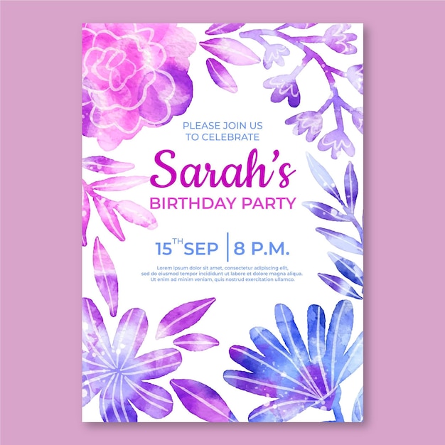 Modele D Invitation D Anniversaire Floral Vecteur Gratuite