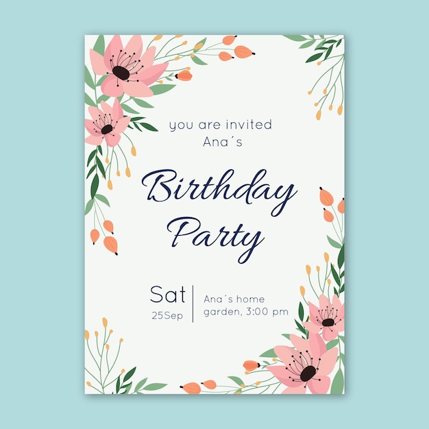 Modele D Invitation D Anniversaire Floral Vecteur Gratuite