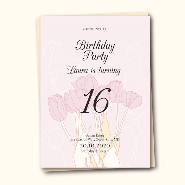 Modele D Invitation D Anniversaire Floral Vecteur Gratuite