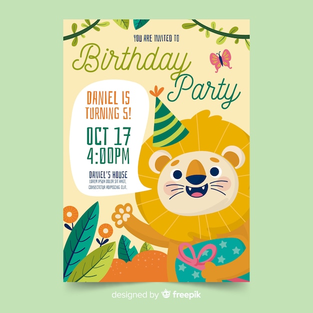 Modele D Invitation Anniversaire Lion Vecteur Gratuite