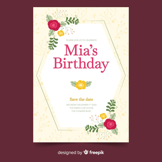 Modele D Invitation Anniversaire Avec Motif Floral Vecteur Gratuite