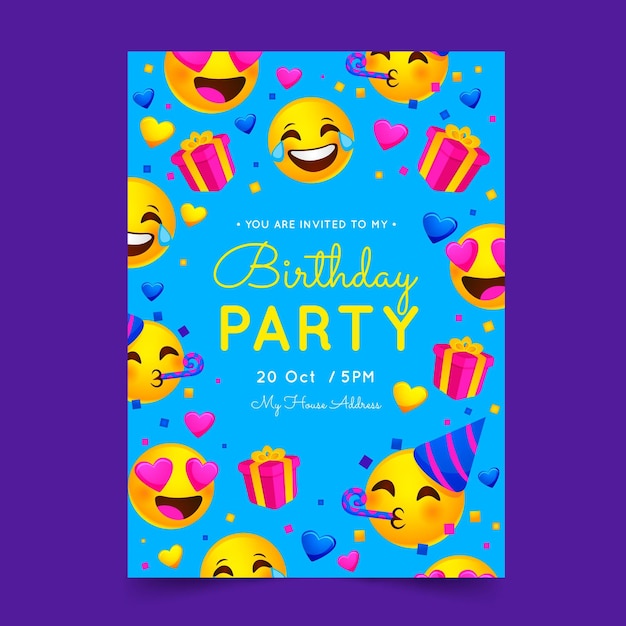 Modele D Invitation D Anniversaire Plat Emoji Vecteur Gratuite