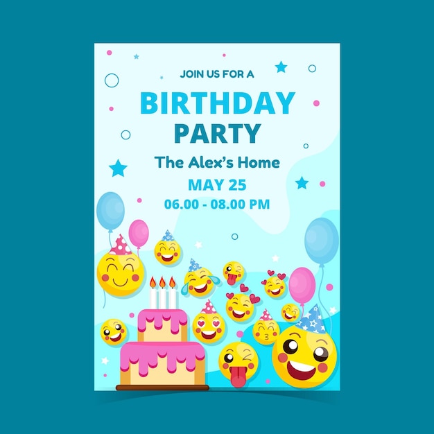 Modele D Invitation D Anniversaire Plat Emoji Vecteur Gratuite