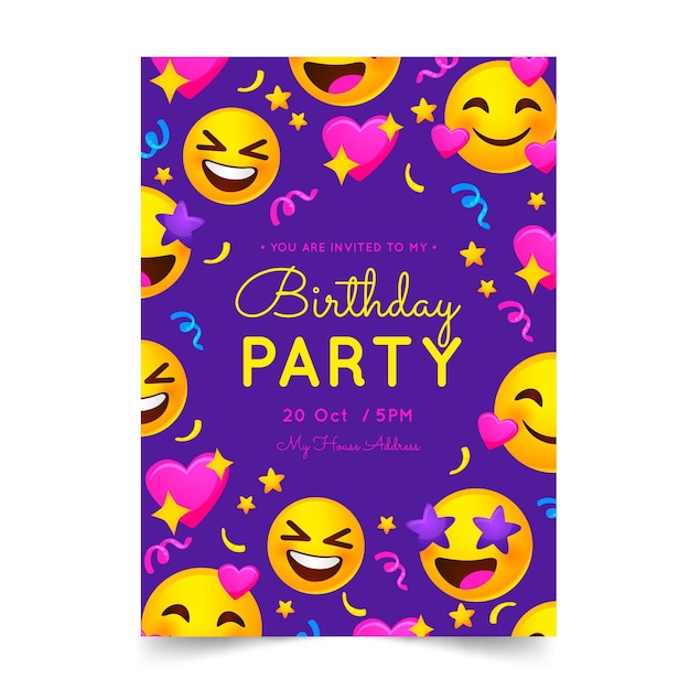 Modele D Invitation D Anniversaire Plat Emoji Vecteur Gratuite