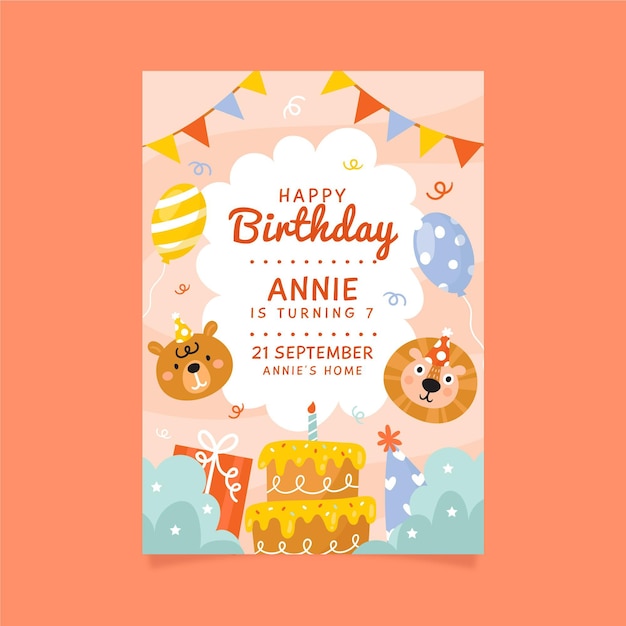 Modele D Invitation D Anniversaire Pour Enfants Avec Des Animaux Vecteur Gratuite