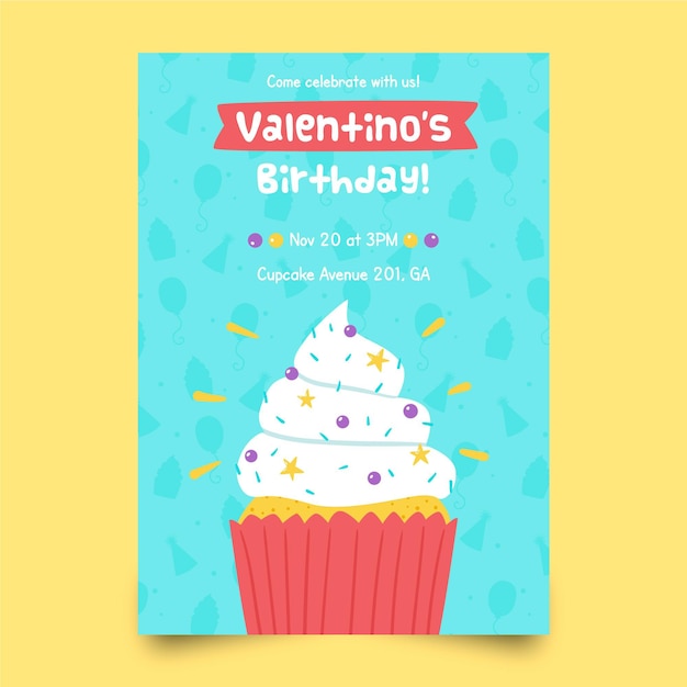 Modele D Invitation D Anniversaire Pour Enfants Avec Cupcake Vecteur Premium