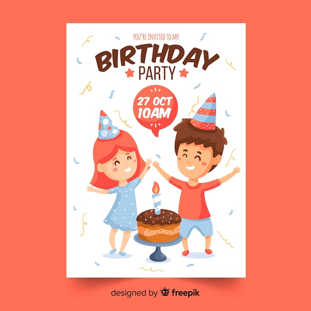 Modele D Invitation Anniversaire Pour Enfants Kawaii Vecteur Gratuite