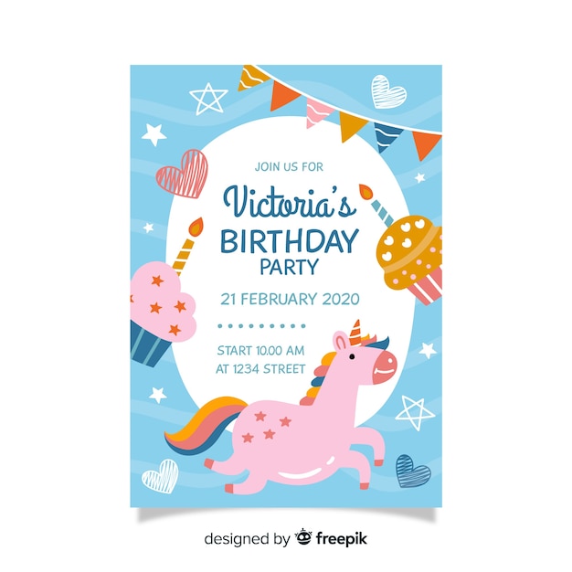 Modele D Invitation Anniversaire Pour Enfants Avec Licorne Vecteur Gratuite