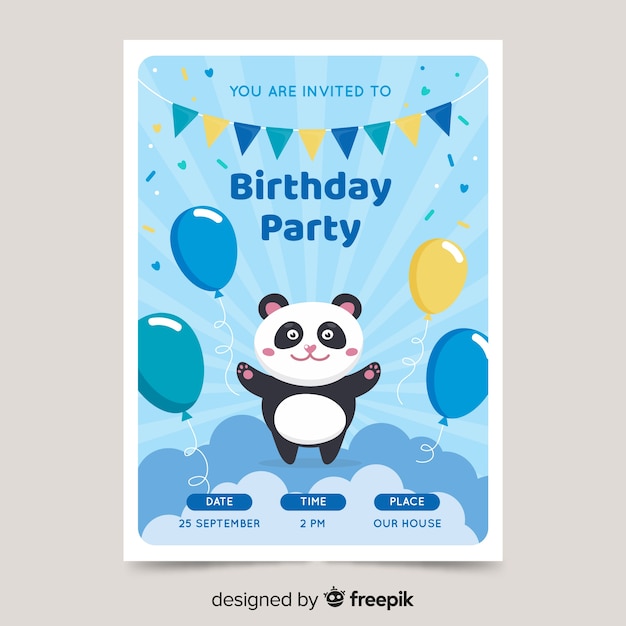 Modele D Invitation Anniversaire Pour Enfants Mignons Avec Panda Vecteur Premium