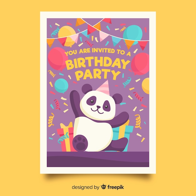 Modele D Invitation Anniversaire Pour Enfants Avec Panda Vecteur Premium