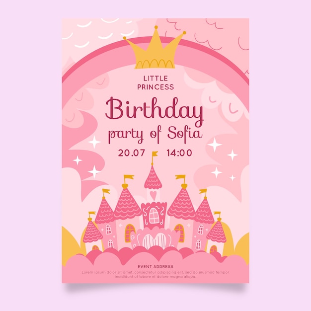 Modele D Invitation D Anniversaire Princesse Dessine A La Main Vecteur Gratuite