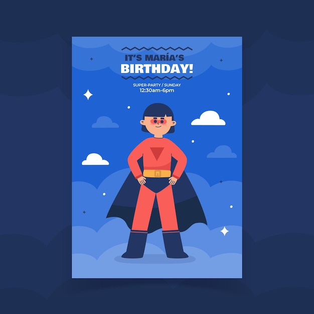 Modele D Invitation D Anniversaire De Super Heros Plat Vecteur Gratuite