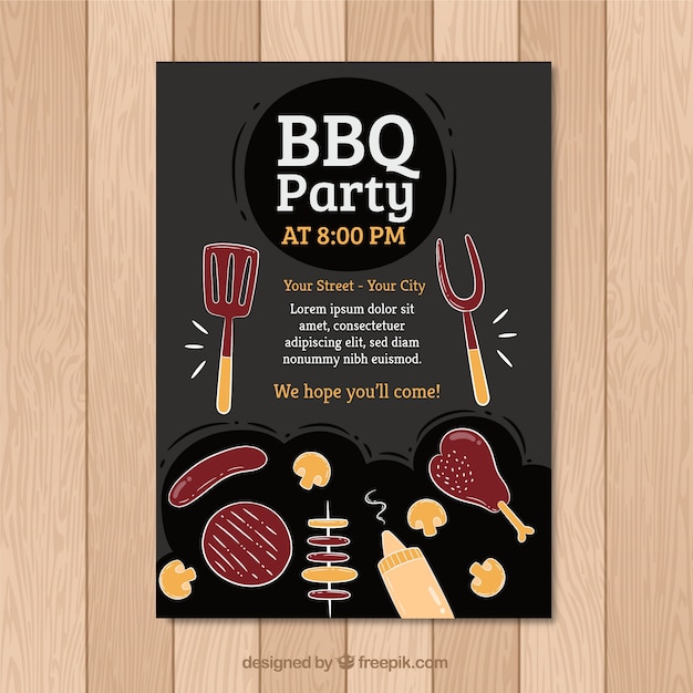 Modele D Invitation Barbecue Noir Vecteur Gratuite