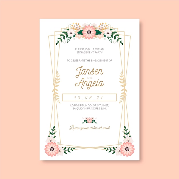 Modele D Invitation De Fiancailles Floral Vecteur Gratuite