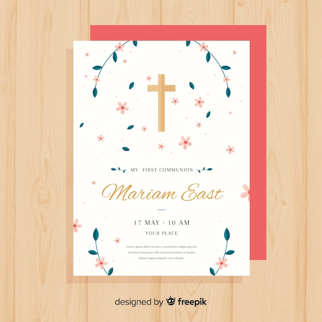 Modele D Invitation Florale Premiere Communion Vecteur Gratuite