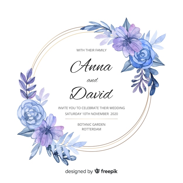 Modèle d'invitation de mariage élégant cadre floral aquarelle Vecteur gratuit