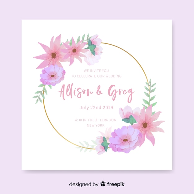 Modele D Invitation De Mariage Floral Elegant Vecteur Gratuite