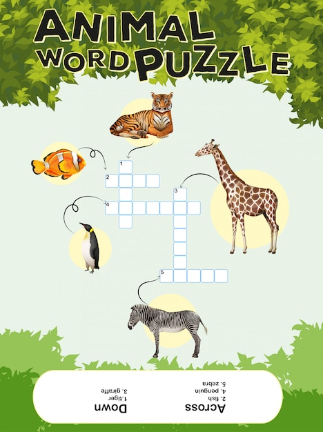 Modèle De Jeu Pour Puzzle De Mot Animal Avec Clés | Vecteur Gratuite