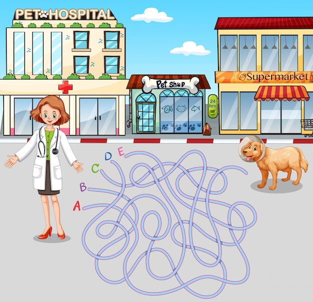 Modèle de jeu avec vétérinaire et animal de compagnie à l'hôpital Vecteur gratuit