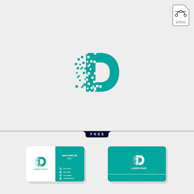 Modèle de logo initial d, modèle de conception de carte de visite inclus Vecteur Premium