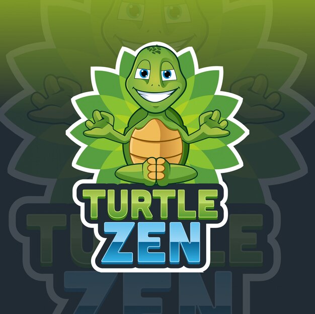 Modèle de logo mascotte tortue zen Vecteur Premium