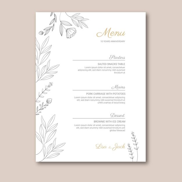 Modele De Menu Anniversaire De Mariage Vecteur Gratuite